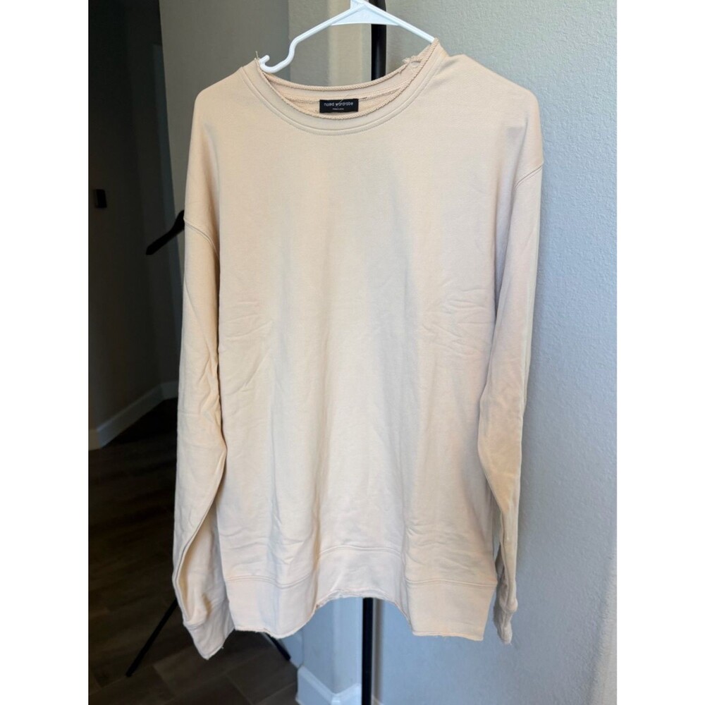 NWOT naked wardrobe Oversized Cream Crewneck Pullover Lounge Sweatshirt L